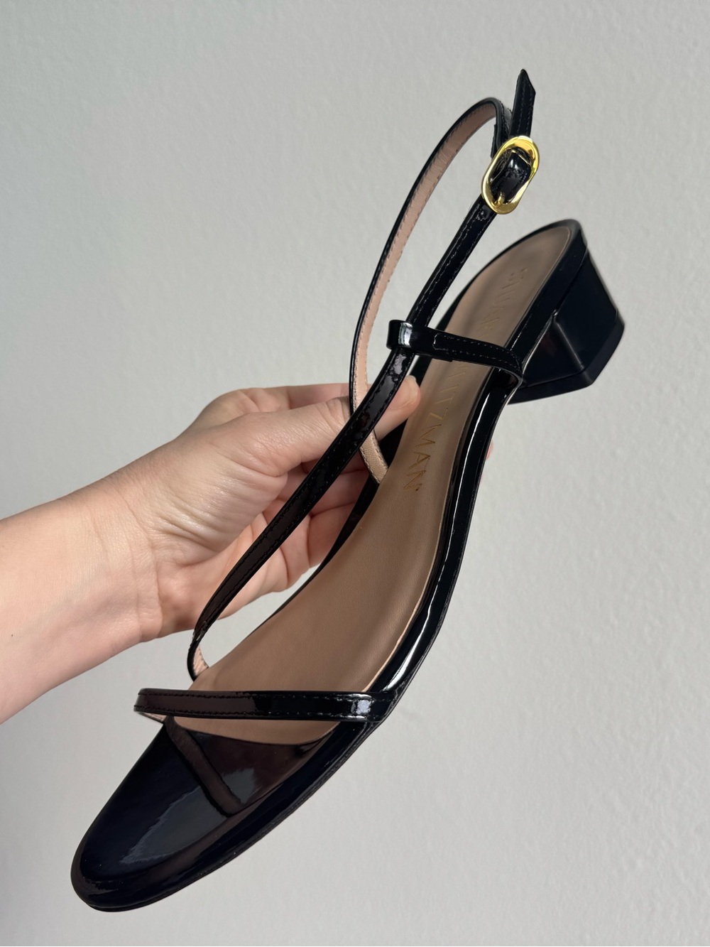 Stuart Weitzman The Soirée 25 Strap Sandal - Black Patent Leather - Size 9.5
